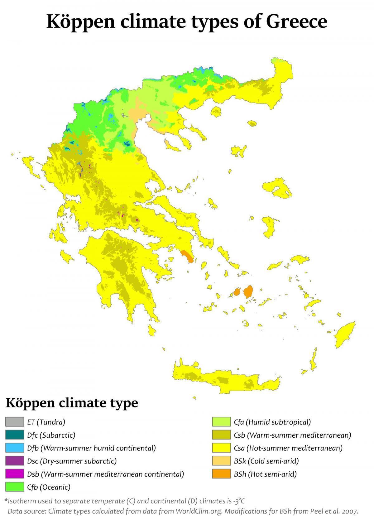 Mappa della temperatura della Grecia