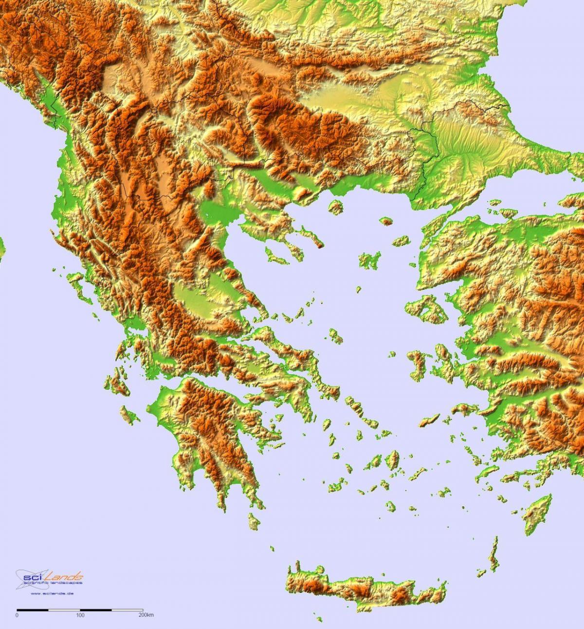 Mappa altimetrica della Grecia