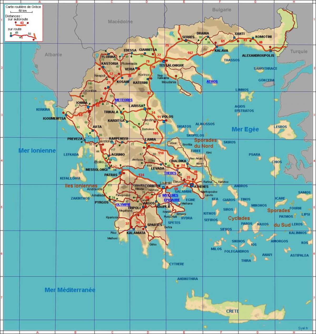 Mappa delle autostrade della Grecia