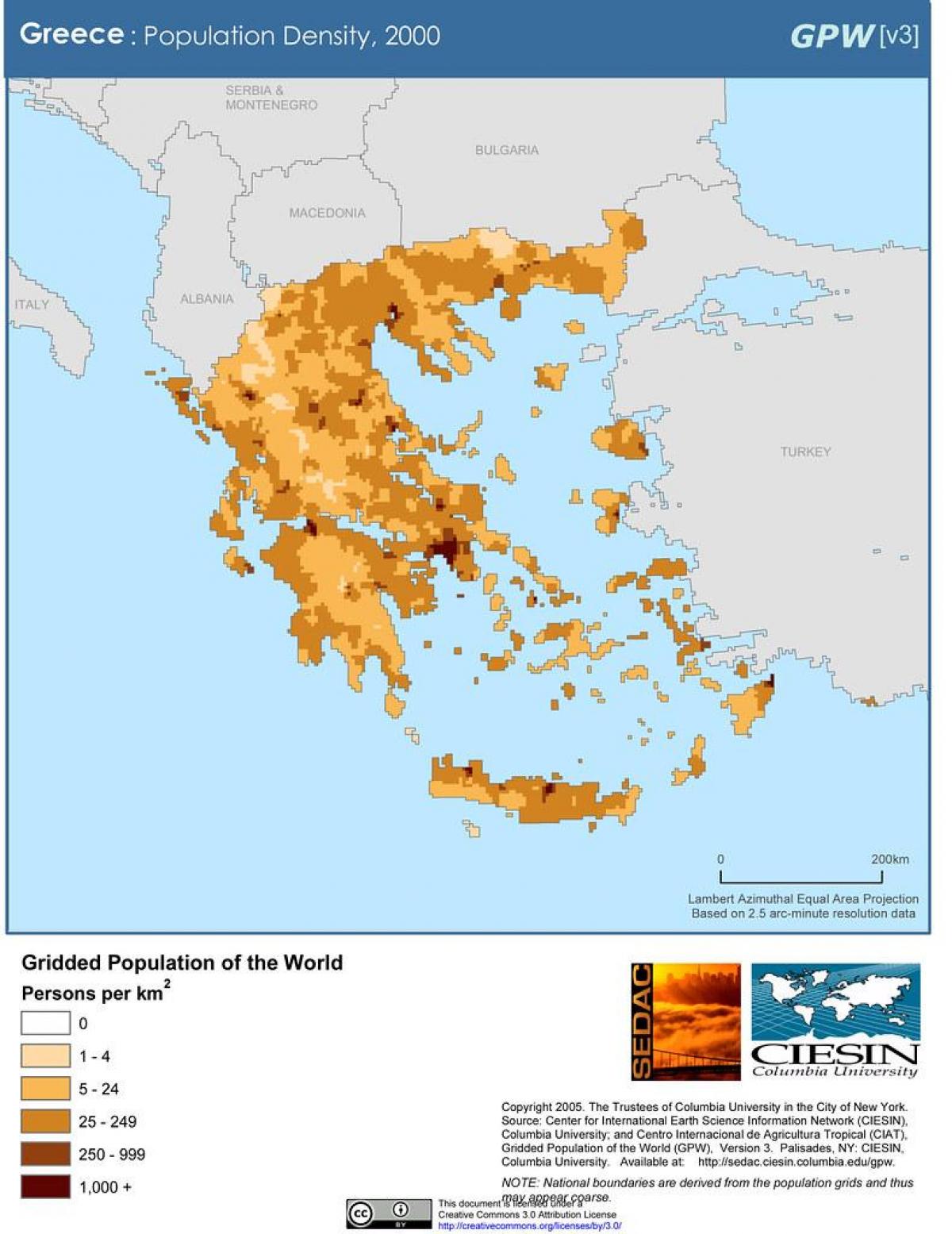 Mappa della densità della Grecia
