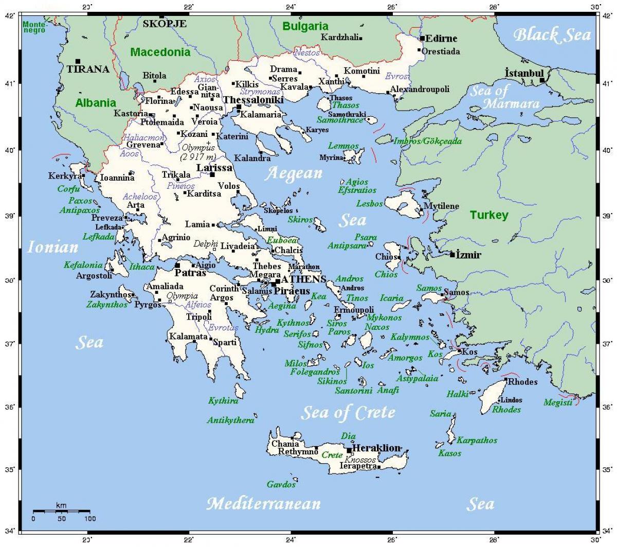 Mappa dei fiumi in Grecia
