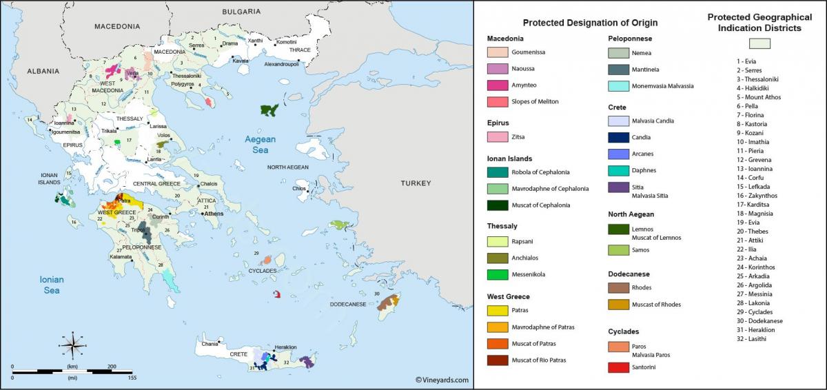 Mappa dei vigneti della Grecia
