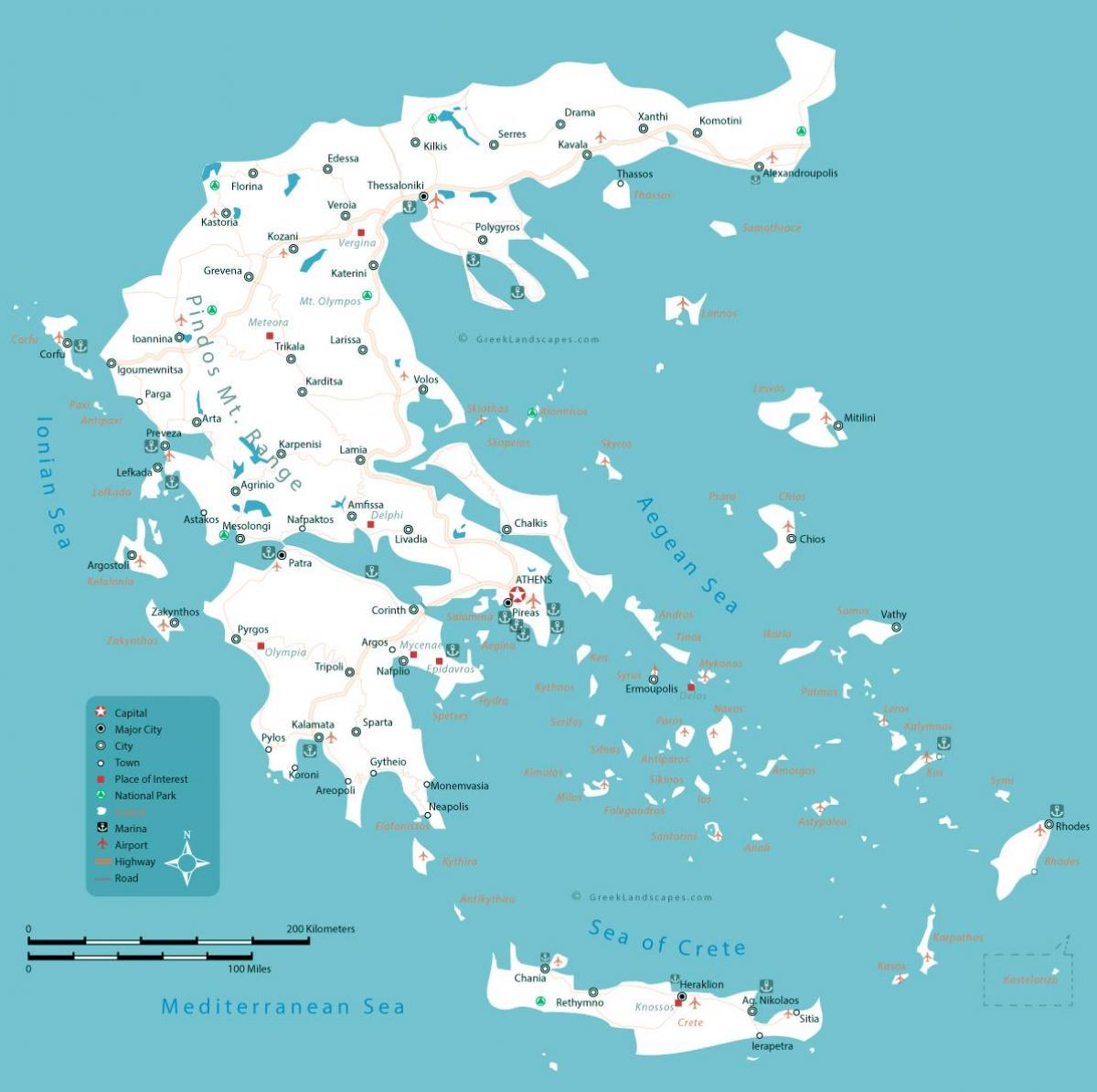Mappa della Grecia con le principali città