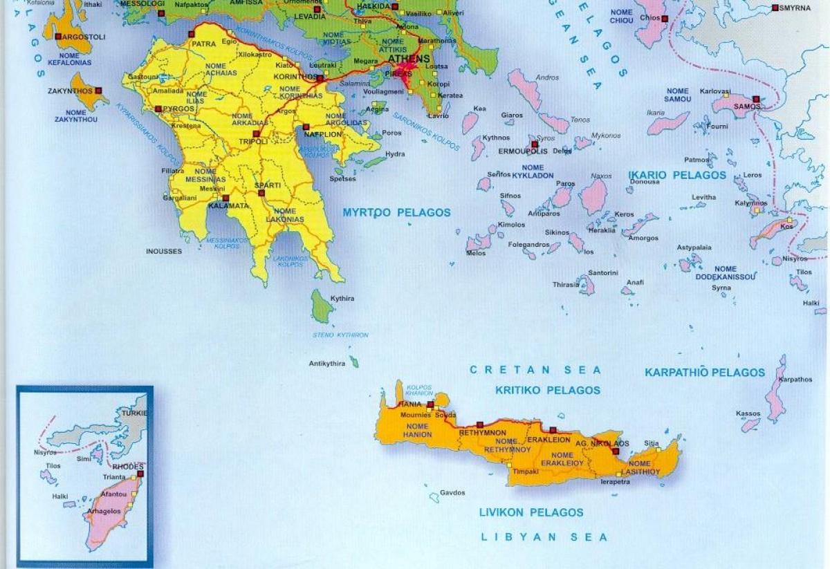 Mappa del sud della Grecia